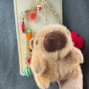 Eye Candy Capybara Plush Key Holder with Gold Chain